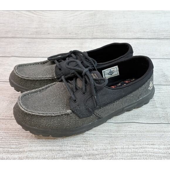 Skechers Shoes - SKECHERS Women’s On the Go Canvas Boat Shoes Black Gold Shimmer Size 10
